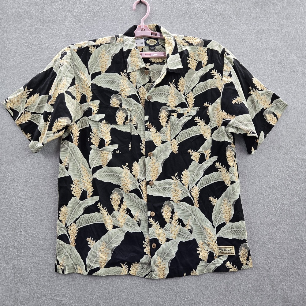 Tommy Bahama Men Button Up Shirt M Black Floral Hawaiian‎